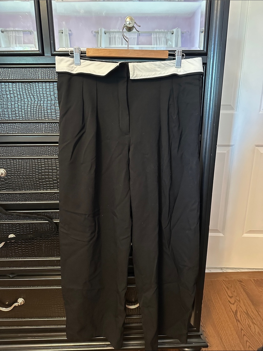Babaton BureauBlack Wide-Leg Dress Pants with White Waistband